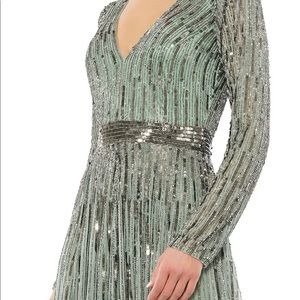 Gorgeous Mac Duggal  beaded gown, color sage, in size 18. V-neck, full length